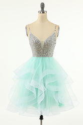 Turquoise Cocktail Dress with Ruffle Skirt EN5710